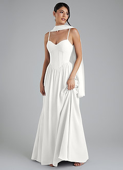 Azazie Alisha Robes de demoiselle d'honneur Robe Trapèze en Mousseline de soie Corset Blanc image5
