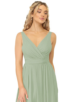 Azazie Kora Bridesmaid Dresses Dusty Sage A-Line Pleated Chiffon Dress image6