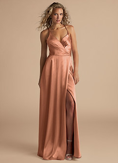 Azazie Davis Bridesmaid Dresses Bronzer A-Line Pleated Metallic Satin Dress image2