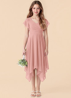 Azazie Janeaurelia Junior Rosette A-Line Pleated Chiffon Dress image1