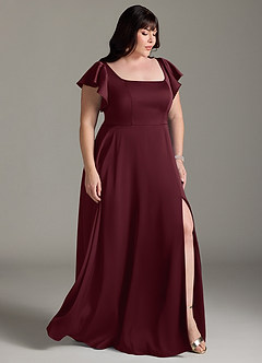 Azazie Bondi Brautjungfernkleider A-Linie Schleifen Stretch-Satin Kleid Cabernetrot image10