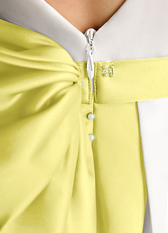 Azazie Cherry Flower Girl Dresses Ivory Canary Ball-Gown Pleated Matte Satin Dress image6