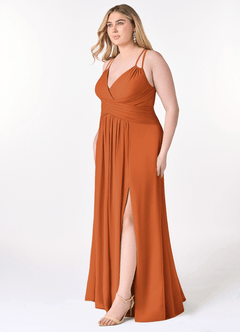 Azazie Farren Bridesmaid Dresses Cinnamon A-Line Pleated Chiffon Convertible Dress image12