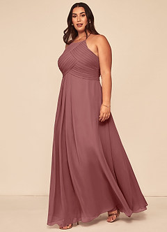 Azazie Ginger Bridesmaid Dresses Amethyst A-Line Halter Pleated Chiffon Dress image9