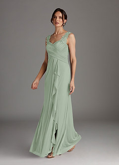 Azazie Edelin Mother of the Bride Dresses Dusty Sage A-Line Sweetheart Neckline Pleated Mesh Dress image3