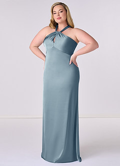 Barbie ♥ Azazie Bridesmaid Dresses Dusty Blue Sheath Stretch Satin Dress image9