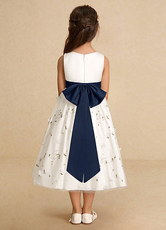 Azazie Pollie Flower Girl Dresses Ivory Dark Navy A-Line Bow Tulle Dress image6