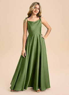 Azazie Popsy Junior A-Linie Schleifen Stretch-Satin Kleid Wacholder image8