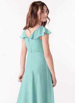 Azazie Posie Junior A-Linie Gestreift Chiffon Kleid Aqua image5