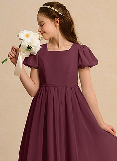 Azazie Lilia Girls Formal Flower Girl Dresses Cabernet A-Line with Sleeves Chiffon Dress image5
