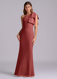 Azazie Yuanna Bridesmaid Dresses Terracotta Mermaid One Shoulder Chiffon Dress image4