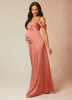 Azazie Rhea Robes de demoiselle d'honneur de maternité Robe Trapèze Épaule nue plissée Longueur ras du sol Satin extensible image3