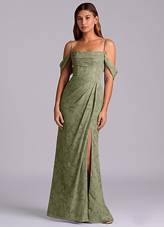 Azazie Johana Robes de demoiselle d'honneur Robe Sirène Convertible en Blumen-Burnout Épaule décolletée Pistache image6