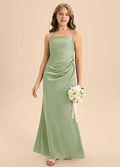 Azazie Renna Junior Dusty Sage A-Line Pleated Stretch Satin Dress image5