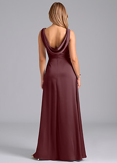 Azazie Karina Bridesmaid Dresses Sangria A-Line Pleated Stretch Satin Dress image6