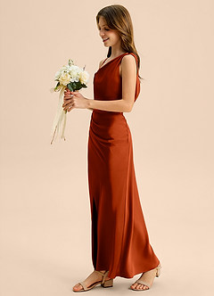 Azazie Madelyn Junior Etui Schulterfrei Stretch-Satin Kleid Paprika image3