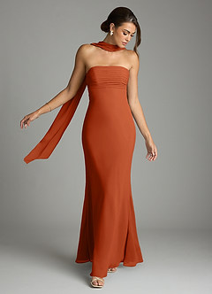 Azazie Saylor Vestidos de damas de honor Vestido de Naranja Quemada de Gasa de Corte Sirena con Sin tirantes image7