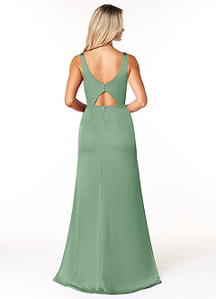 Azazie Jess Final Sale Dusty Blue Sheath V-Neck Stretch Satin Dress image2