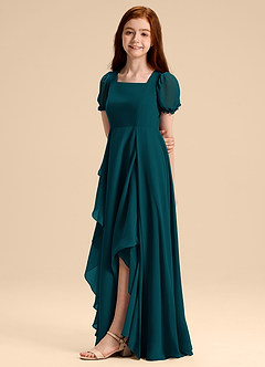 Azazie Priya Junior Pine A-Line Blouson Chiffon Dress image4