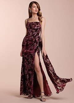 Angela Wine Gray Multi Maxi Dress | Azazie