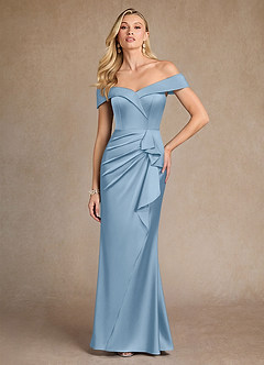 Azazie Laredo Moeder van de bruid jurken Zeemeermin Jurk van Stretch Satijn Off the Shoulder Poederblauw image3