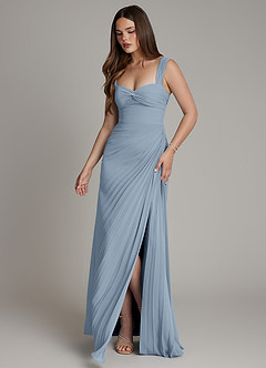 Azazie Amberly Jurken voor bruidsmeisjes Jurk van Chiffon met Kolom Sweetheart Halslijn Stoffig Blauw image4