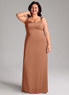 Azazie Denice Robes de demoiselle d'honneur Robe Fourreau en Satin extensible Plissée Bronze image9