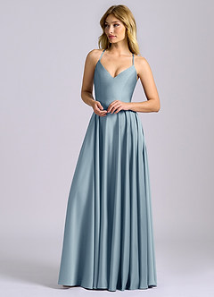 Azazie Truce Bridesmaid Dresses Dusty Blue A-Line Stretch Satin Dress image4