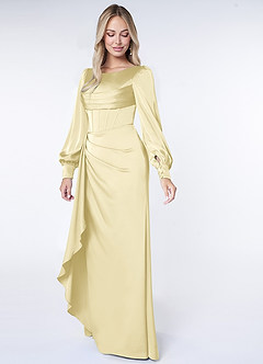 Azazie Raye Final Sale Lemon Sorbet Mermaid Long Sleeve Stretch Satin Dress image2