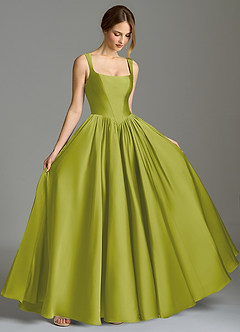 Azazie Verina Bridesmaid Dresses Lemongrass A-Line Pleated Stretch Satin Dress image5