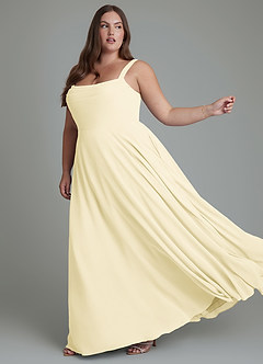Azazie Shaude Bridesmaid Dresses Lemon Sorbet A-Line Pleated Chiffon Dress image10