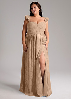 Azazie Denisse Brautjungfernkleider A-Linie Gestreift Blumen-Burnout Kleid Champagner image9