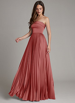 Azazie Mariana Bridesmaid Dresses Antique Rose A-Line Pleated Stretch Satin Dress image7
