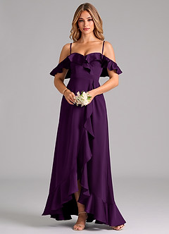 Azazie Lyra Bridesmaid Dresses Grape A-Line Off the Shoulder Stretch Satin Convertible Dress image5