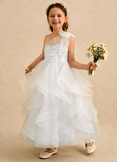 Azazie Zoey Robe Demoiselle D'honneur Fillette Robe Princesse en Tulle Dentelle Ivoire image3