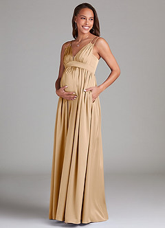 Azazie Emree Maternity Bridesmaid Dresses A-Line Stretch Satin Floor-Length Dress with Pockets image3