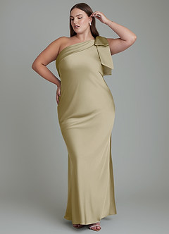 Azazie Yuanna Bridesmaid Dresses Moss Green Mermaid One Shoulder Stretch Satin Dress image11