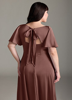Azazie Kimber Brudtärnklänningar Klänning av A-Line i Stretch Satin Ruched Espresso image12