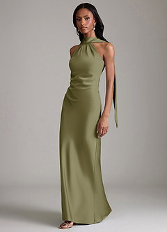 Azazie Cassiana Bridesmaid Dresses Pistachio Mermaid Pleated Stretch Satin Dress image5