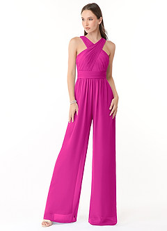 Azazie Berdie Brautjungfernkleider Halter Chiffon Overall/Jumpsuit Fuchsia image1