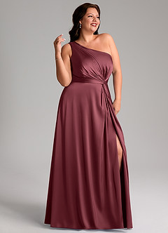 Azazie Brooke Robes de demoiselle d'honneur Robe Trapèze en Satin extensible Ue épaule Merlot image11