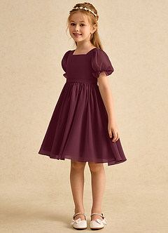 Azazie Jolie Flower Girl Dresses Cabernet A-Line with Sleeves Chiffon Dress image5