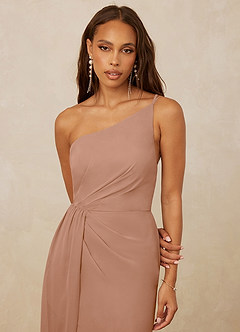 Christian Siriano Bridal for Azazie 1003 Bridesmaid Dresses Champagne Rose Sheath One Shoulder Chiffon Dress image4