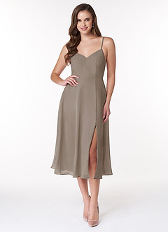 Azazie Clarissa Bridesmaid Dresses Taupe A-Line V-Neck Chiffon Dress image1