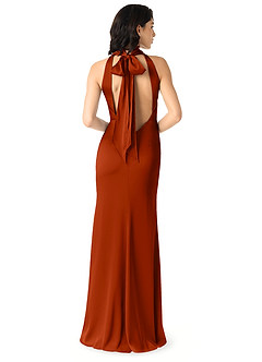Azazie x Delaney Bridesmaid Dresses Paprika Sheath High Neck Stretch Satin Dress image4