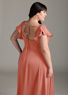 Azazie Bondi Bridesmaid Dresses Salmon Pink A-Line Bow Stretch Satin Dress image12