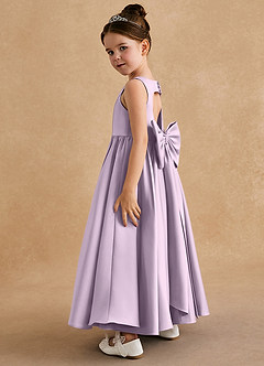 Azazie Bettie Flower Girl Dresses Frosted Lilac A-Line Bow Matte Satin Dress image3