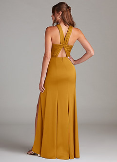 Azazie Rue Bridesmaid Dresses Butterscotch A-Line Pleated Stretch Satin Dress image7