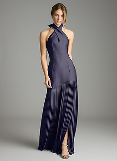 Azazie Nayeli Jurken voor bruidsmeisjes Jurk van Stretch Satijn met A-Lijn Geplooid Stormachtig image1