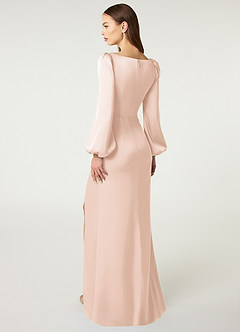Azazie Mel Bridesmaid Dresses Blushing Pink Sheath Long Sleeve Stretch Satin Dress image4